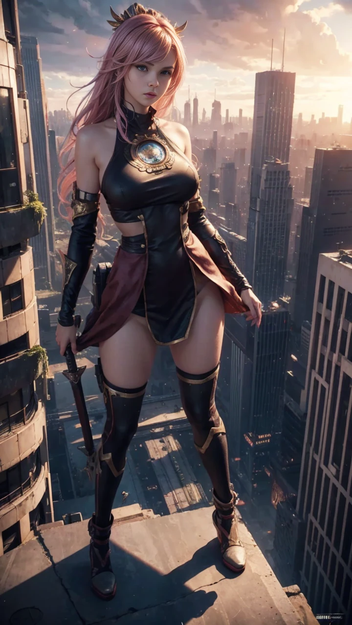 Hyperrealistic version of a woman giant. A giant woman in a bikini lying on top of a cyberpunk city, Little guys running around the giant girl, Standing on her hand, cgsociety 9, fantasy art, engine rendering unreal + a goddess, full body cgsociety, artgerm ; Hyper realistic content, giant art, super detailed matte paintings, super detailed matte paintings, realistic fantasy art, realistic  style. Beautiful girl. Big thighs."The little people stood on the top of a high-rise building waving to the girl".Wear short skirts.