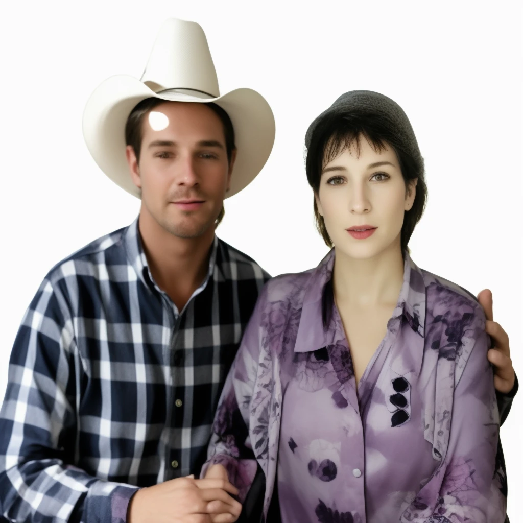 They are posing for a photo with a photo of a woman in a cowboy hat., tx, por Lynn Pauley, Couples portrait, profile picture, by Darrell Riche, photo taken in 2 0 2 0, realistic photo, portrait of two people, Couple, by Lisa Milroy, Millaise and Greg Rutkowski, by Winona Nelson, family photo