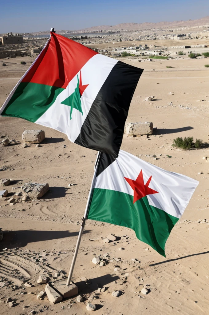 Palestinian flag and a victory sign 