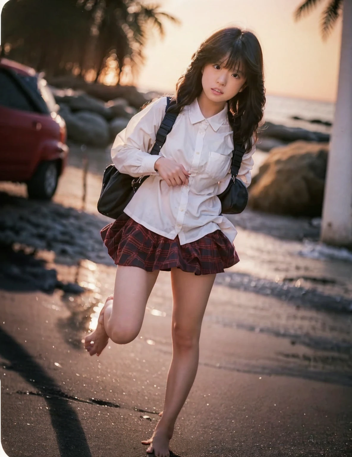 Madoka Ayukawa, 14 years old, bangs, 1girl, masterpiece, highest quality, disorganized, retro artstyle, 1980s \(style\)))), look viewer, (((full nude))), full blush, (((no Panties))),, Take a look here, (((nsfw))), view audience, nsfw, Genitals are visible,1girl, (((See here))), nsfw, (Japanese girl showing off genitals:1.1), look viewer, (((Walking on the beach, knee standing,))),