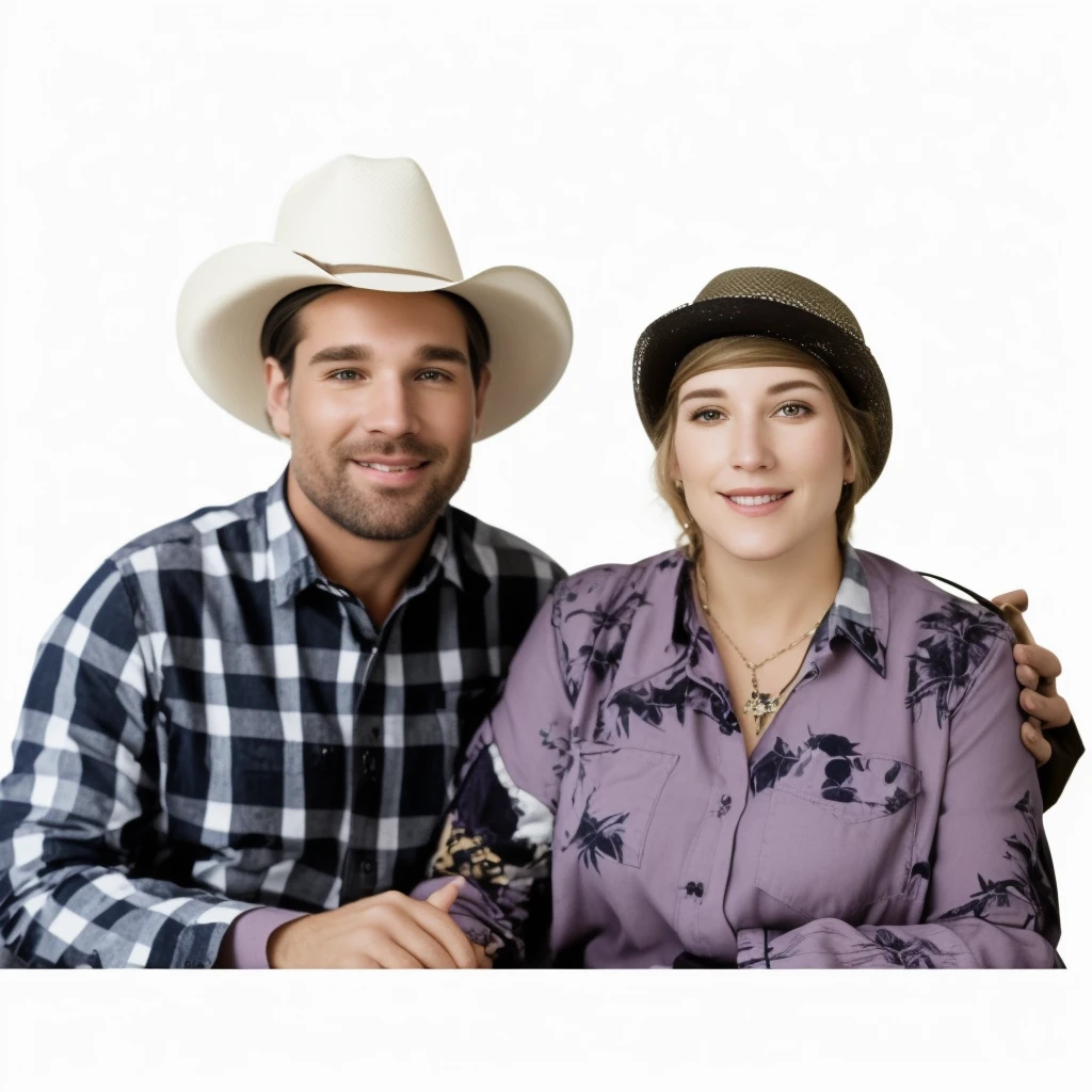 They are posing for a photo with a photo of a woman in a cowboy hat., tx, por Lynn Pauley, Couples portrait, profile picture, by Darrell Riche, photo taken in 2 0 2 0, realistic photo, portrait of two people, Couple, by Lisa Milroy, Millaise and Greg Rutkowski, by Winona Nelson, family photo