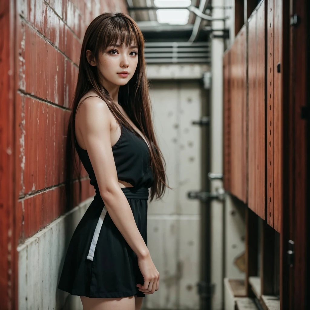 Kasumi, brown eyes, (best quality, ultra-detailed), (realistic:1.37), beautiful and detailed face, ultra-realistic texture, delicate face, delicate body, red lipstick, bright colors. High definition, 8K. serious expression