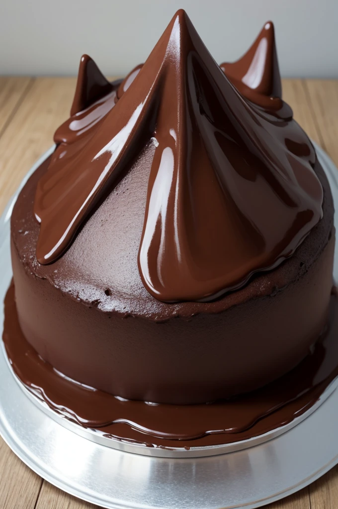 Create a character shaped like a chocolate volcano cake