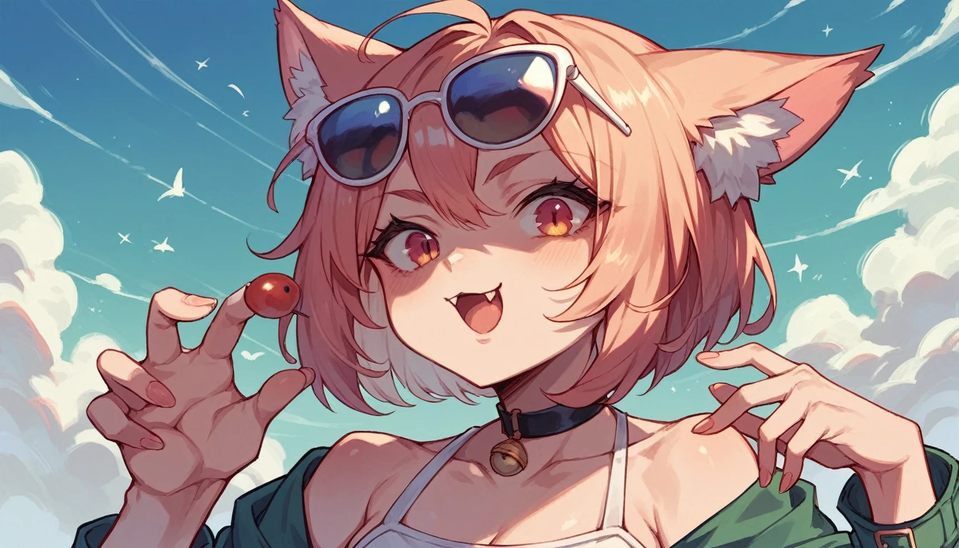 A pop cat girl wearing anime-style sunglasses