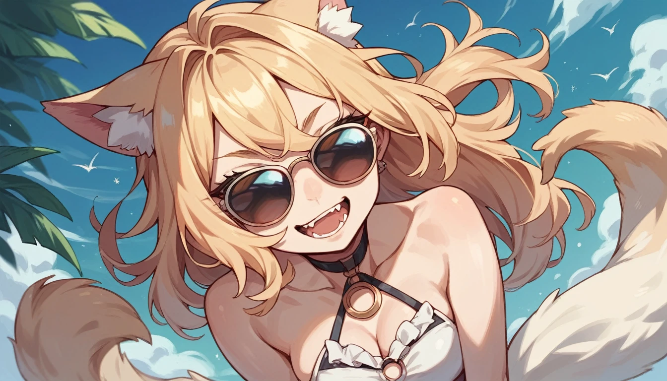 A pop cat girl wearing anime-style sunglasses