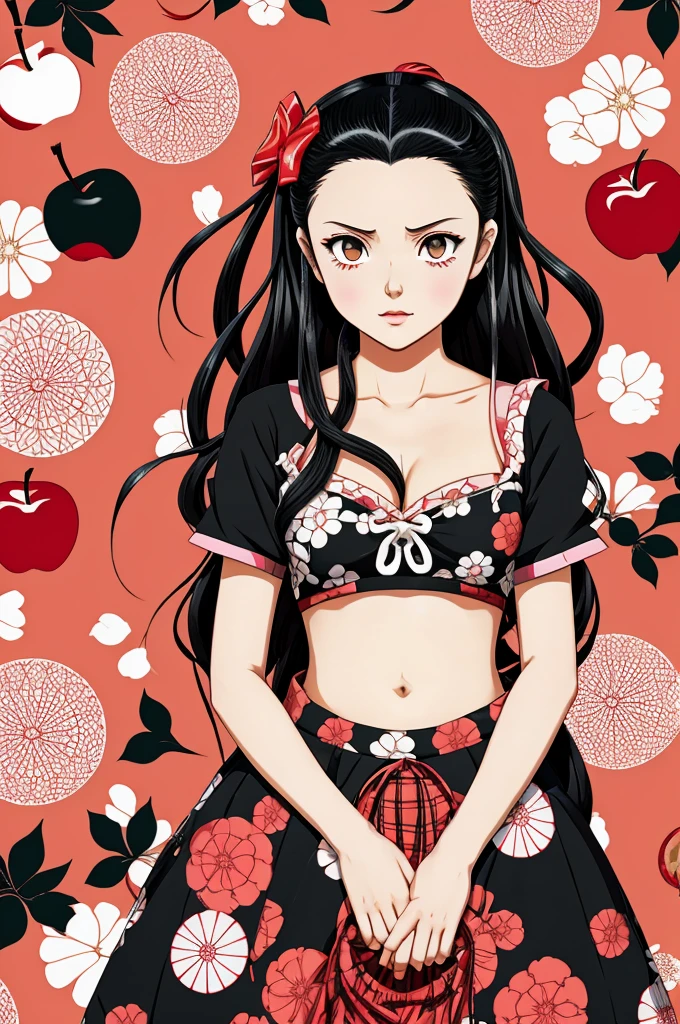 nezuko kimetsu no yaiba with apple apple in the center of the image is for wallpaper