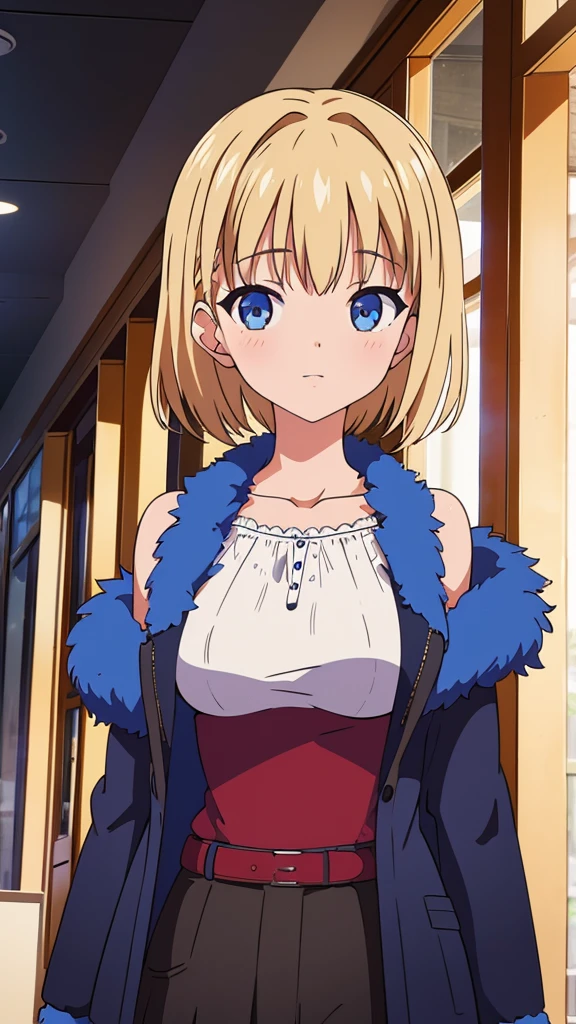 beautiful , wearing fancy clothes, short hair, blue fur, 4k resolution, Best Quality, in public place, Masterpiece, detailed eyes, high quality