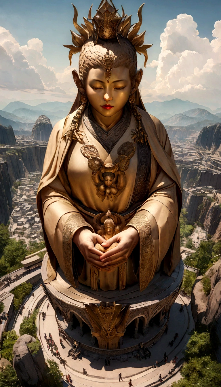 ((masterpiece)),(最high quality)),Chinese,in the sky, Clouds form a huge Maitreya Buddha statue,Pilgrims on the road,Surreal,Ultra-realistic simulation,real picture,8K,high resolution,high quality,masterpiece,very good,(((OC Renderer)))