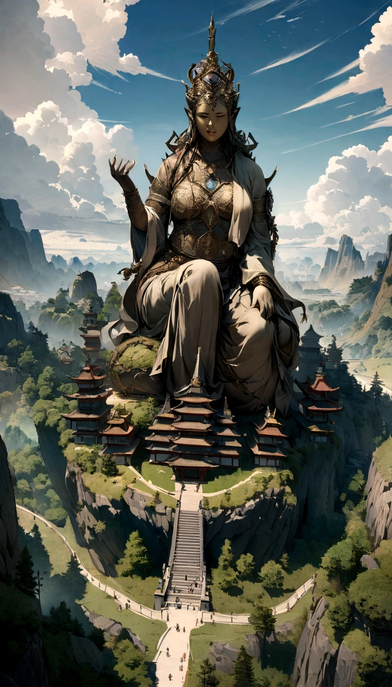 ((masterpiece)),(最high quality)),Chinese,in the sky, Clouds form a huge Maitreya Buddha statue,Pilgrims on the road,Surreal,Ultra-realistic simulation,real picture,8K,high resolution,high quality,masterpiece,very good,(((OC Renderer)))