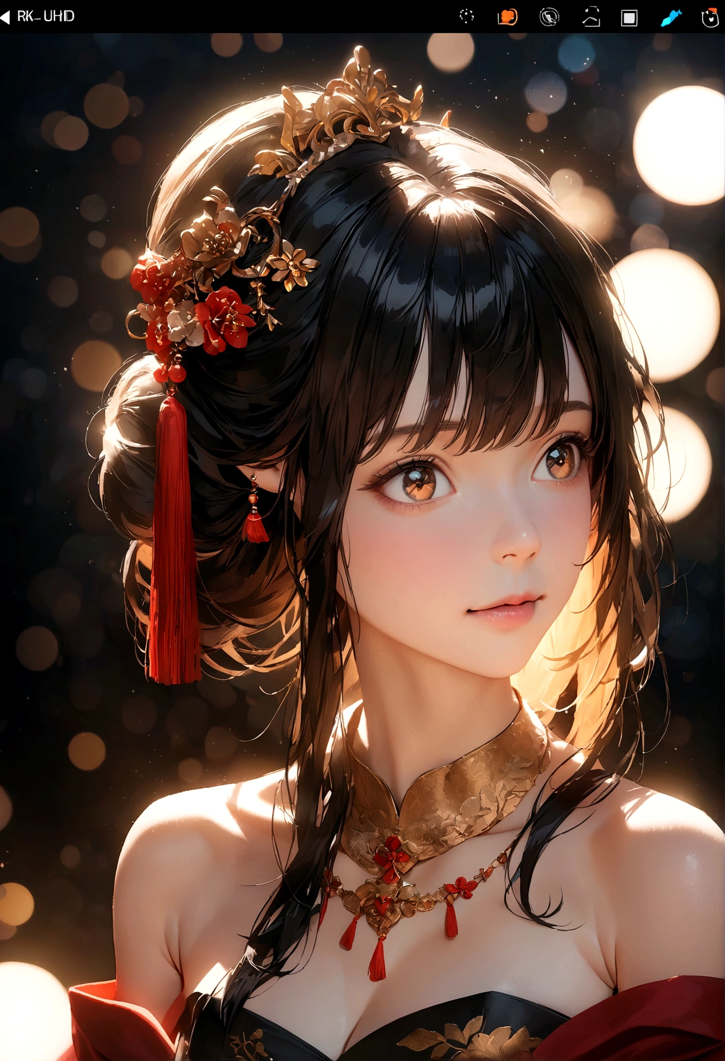 best quality, masterpiece, highres, 1girl,china wedding  dress,hair ornament,necklace, jewelry,Beautiful face,upon_body, tyndall effect,photorealistic, dark studio, rim lighting, two tone lighting,(high detailed skin:1.2), 8k uhd, dslr, soft lighting, high quality, volumetric lighting, candid, Photograph, high resolution, 4k, 8k, Bokeh