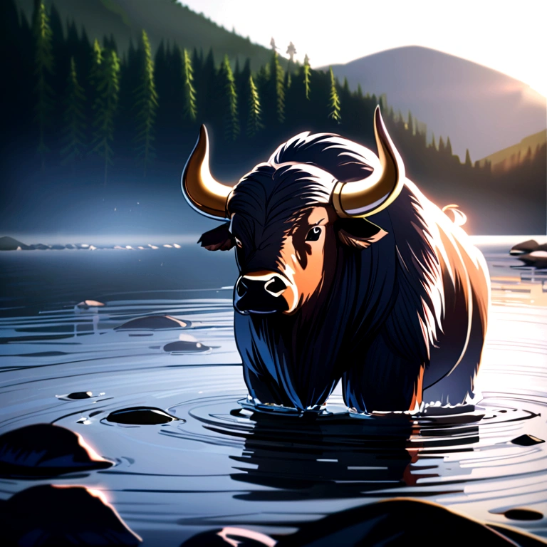 Iron Man bathes the buffalo in the river