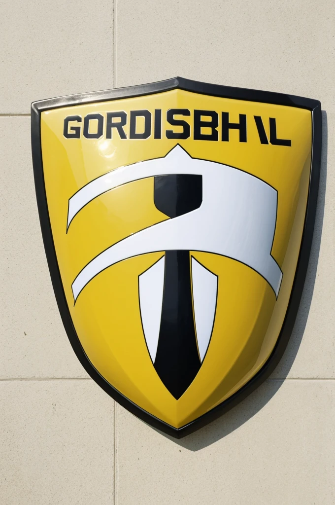 A soccer shield,let it be yellow and white, and let gordi say good fc,that has a white background 
