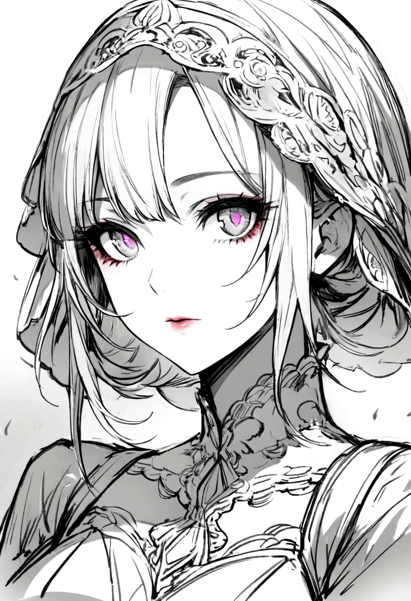 Graphite sketch of a beautiful female face, size, fascinating eyes, refined face。beautiful make-up，Kale。((HD)),