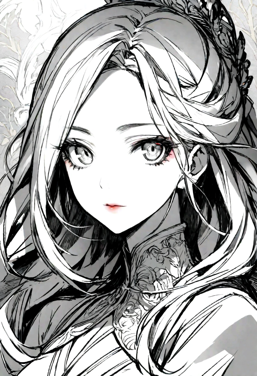 Graphite sketch of a beautiful female face, size, fascinating eyes, refined face。beautiful make-up,Kale。((HD)),