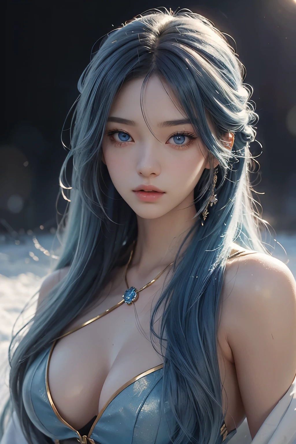 Masterpiece: 1.4
8K, Anime Art Style, Post-processed Photograph, Best Quality: 1.4
Japanese Anime, 1 Character
Stunning Female, (Realistic Face: 1.4)
Long Hair: 1.3 (Icy Blue), Hairstyle, Meticulously Detailed Hair
Realistic Blue Eyes, Detailed Eyes
(Real Skin: 1.3), Beautiful Skin, Attractive
Ultra High Resolution, Ultra Realistic, High Definition, Golden Ratio
Detailed Body: 1.4 (Two-piece Dress), Digital Painting, Winter Hot Spring
