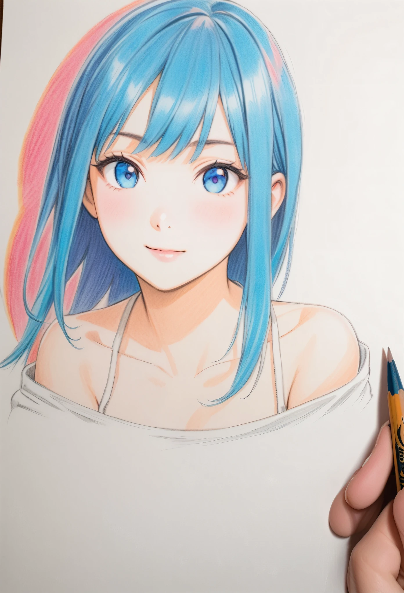 female,short camisole,white,Art,ad,colour pencil drawing,draft drawing