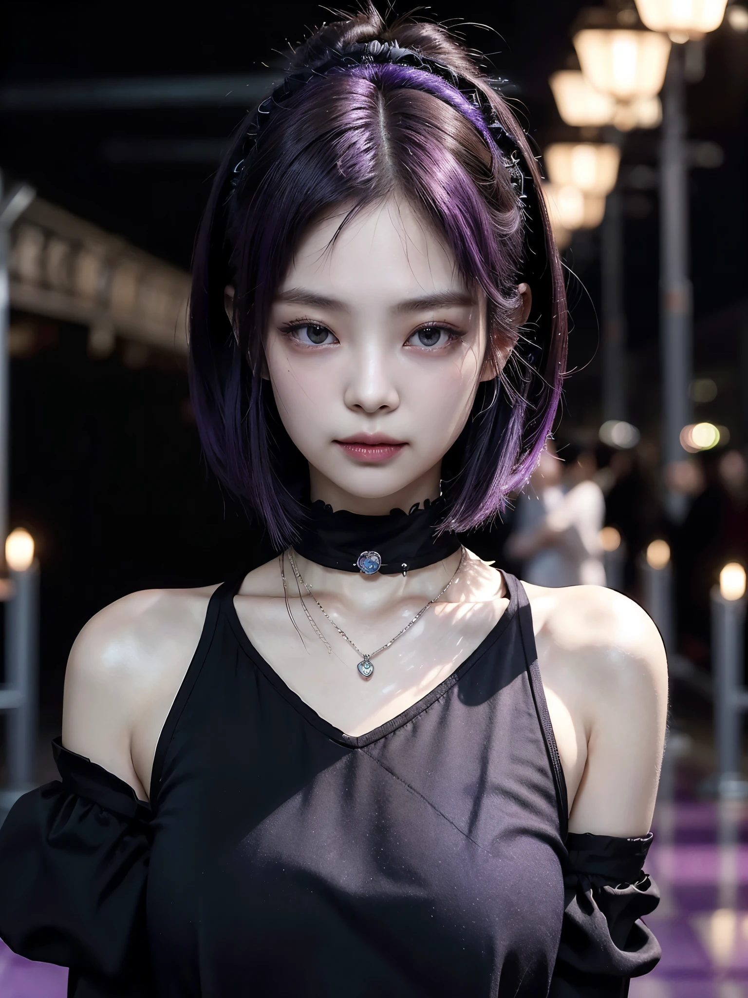 masterpiece, top-quality, ((1womanl)), different purple color, finely eye and detailed face, intricate detailes, Casual black and purple attire, window, A smile, Happiness, tenderness, high-level image quality、selfee, Beautuful Women、tall、a small face, D-cups, The upper part of the body、nightfall, nighttime scene、𝓡𝓸𝓶𝓪𝓷𝓽𝓲𝓬、Korea person, Idol Photos, Model photo, k pop, Professional Photos, Vampires, Korean fashion in black and purple, Fedoman with necklace, inspired by Sim Sa-jeong, androgynous vampire, :9 detailed face: 8, extra detailed face, detailed punk hair, ((eyes are deialed)) baggy eyes, Seductive. Highly detailed, semi realistic anime, Vampires, hyperrealistic teen, Delicate androgynous princess, imvu, ((short hair woman)), purple hair woman with wild look, ((Woman with short purple hair)), ((1 persons)),masterpiece, top-quality, ((1womanl)), different purple color, finely eye and detailed face, intricate detailes, Casual black and purple attire, window, A smile, Happiness, tenderness, high-level image quality、selfee, Beautuful Women、tall、a small face, D-cups, The upper part of the body、nightfall, nighttime scene、𝓡𝓸𝓶𝓪𝓷𝓽𝓲𝓬、Korea person, Idol Photos, Model photo, k pop, Professional Photos, Vampires, Korean fashion in black and purple, Fedoman with necklace, inspired by Sim Sa-jeong, androgynous vampire, :9 detailed face: 8, extra detailed face, detailed punk hair, ((eyes are deialed)) baggy eyes, Seductive. Highly detailed, semi realistic anime, Vampires, hyperrealistic teen, Delicate androgynous princess, imvu, ((short hair woman)), purple hair woman with wild look, ((Woman with short purple hair)), ((1 persons)), sitting,blackpink jennie