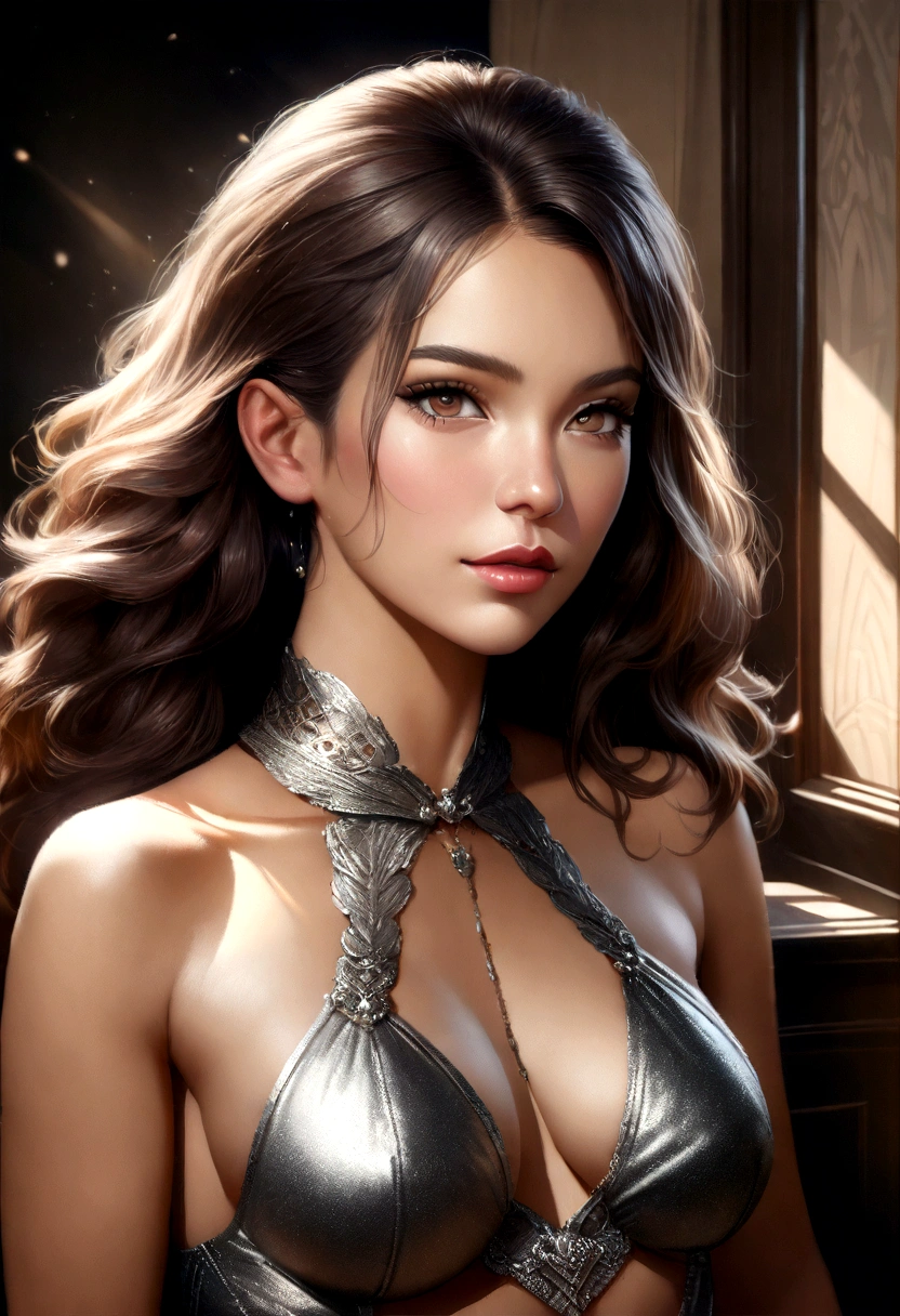 a beautiful curvy latina girl, 1girl, detailed face, beautiful eyes, long eyelashes, full lips, detailed skin, volumetric hair, tight revealing dress, sexy pose, intricate details, (best quality,4k,8k,highres,masterpiece:1.2),ultra-detailed,(realistic,photorealistic,photo-realistic:1.37),cinematic lighting,tetona