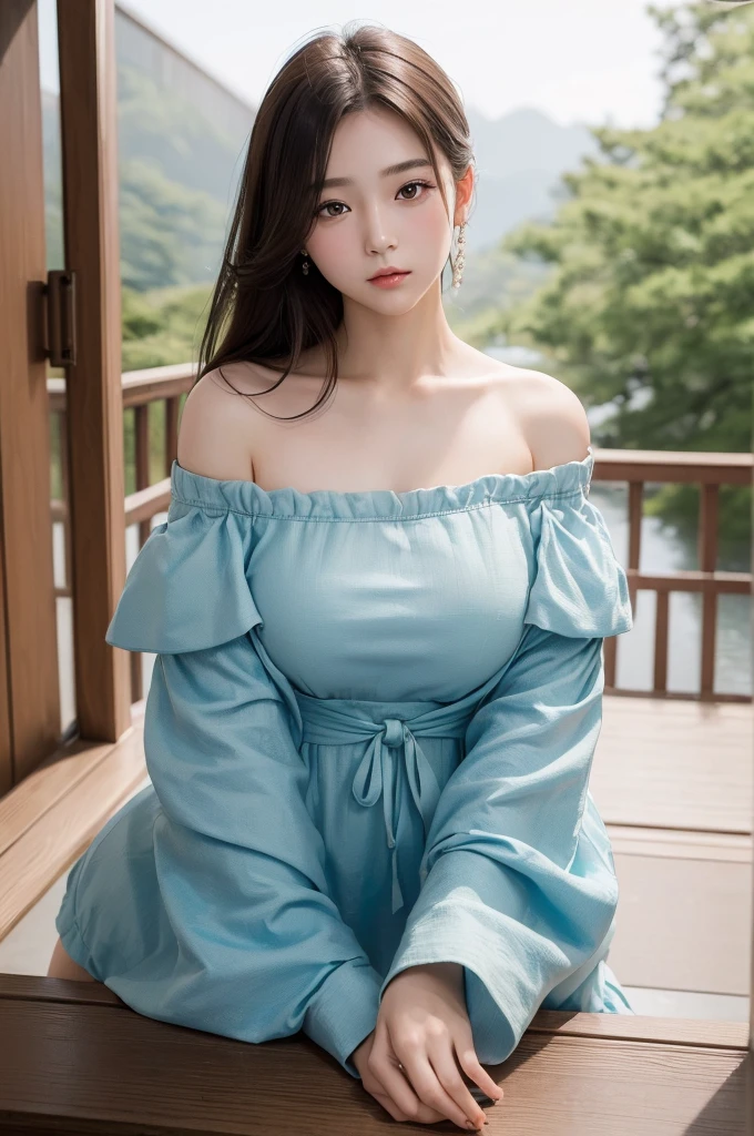(((masterpiece))),(((High resolution)))、(((8K)))、(((perfect face)))、(((beauty of japan)))、20 years old、(((beautiful face))), (((off shoulder dress))), Plump, embarrassed look, look at the camera、top quality eyes, detailed texture, look at the camera, big