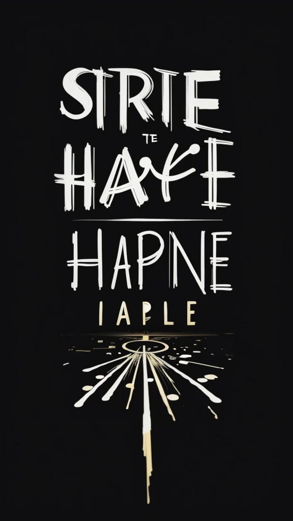 writing "Make it happen" with street art style font in the center of the image on a completely black background