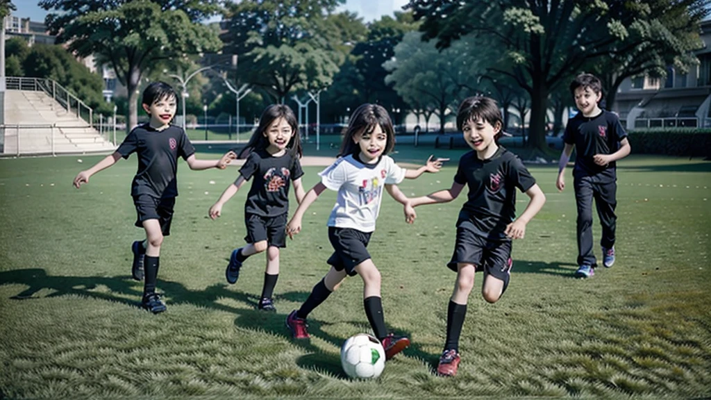 happy children in the park playing football