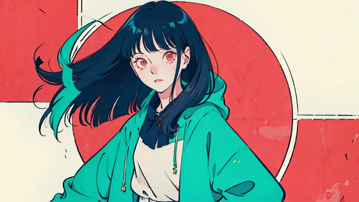 a woman wearing modern clothes, anime style, lofi vibes