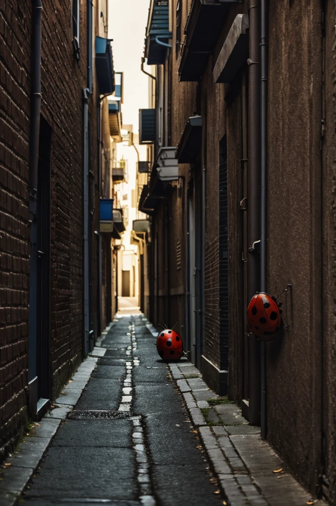 Ladybug in dark alley