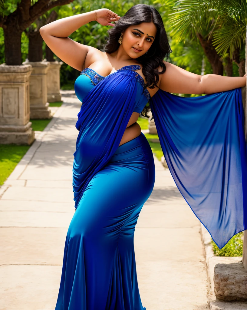 Looks like Anushka Shetty, thick figure, heavy physique, Masterpiece, thick figure heavy figure, curvy, voluptuous, sexy navel folds, Best quality, high clarity eyes, critically flawless,sharp picture, Full portrait, High pixels, perfect face, perfect eyes, beautiful face, perfect hands,perfect fingers, in Peter Paul Rubens style, by Peter Paul Rubens, baroque style, acrylic on canvas, highly detailed, description: "Create a nymph inspired by the tales of Greek or Roman mythology, embodying the essence of a natural element or location, and possessing a unique ability or trait that sets her apart.", strapless Bra of ancient times, strapless bralette, armpits showing,