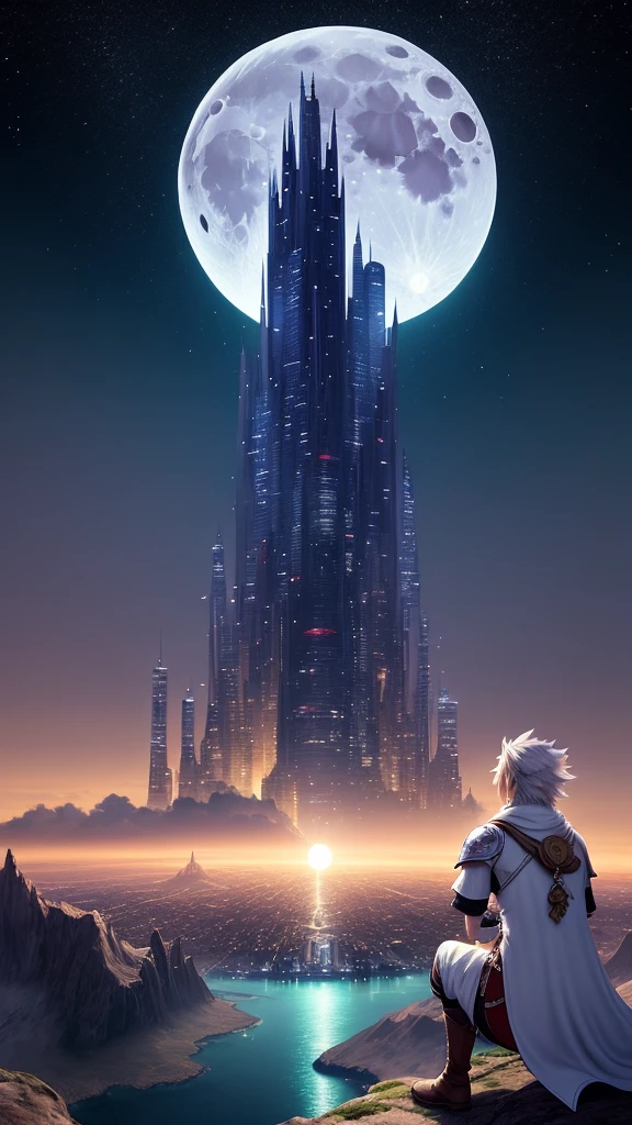 Final Fantasy world. beautiful. City.people .Moon