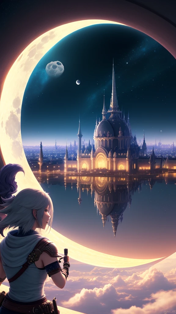  Final Fantasy world. beautiful. City.people .Moon
