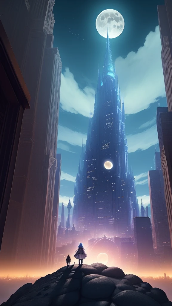 Final Fantasy world. beautiful. City.people .Moon