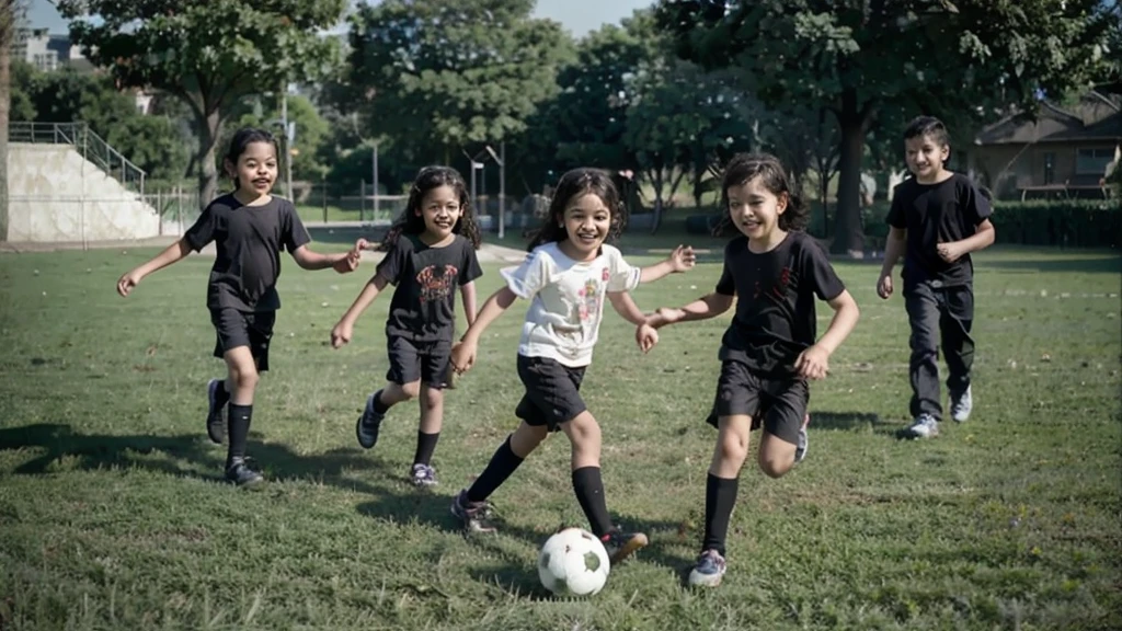 happy children in the park playing football