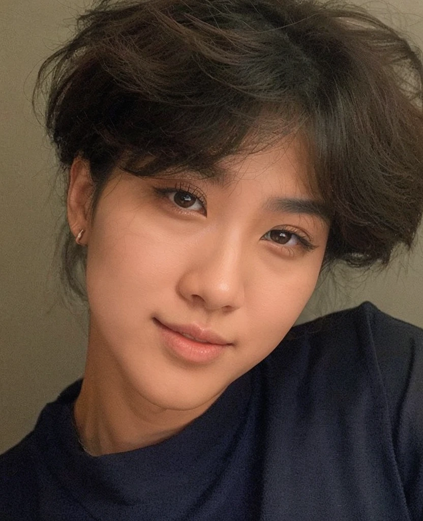 Korean, slanted and elongated eyes, perfect face, realist