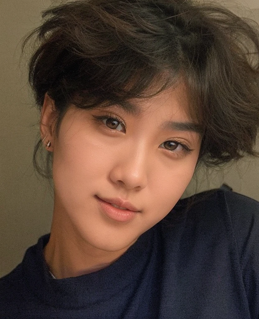 Korean, slanted and elongated eyes, perfect face, realist
