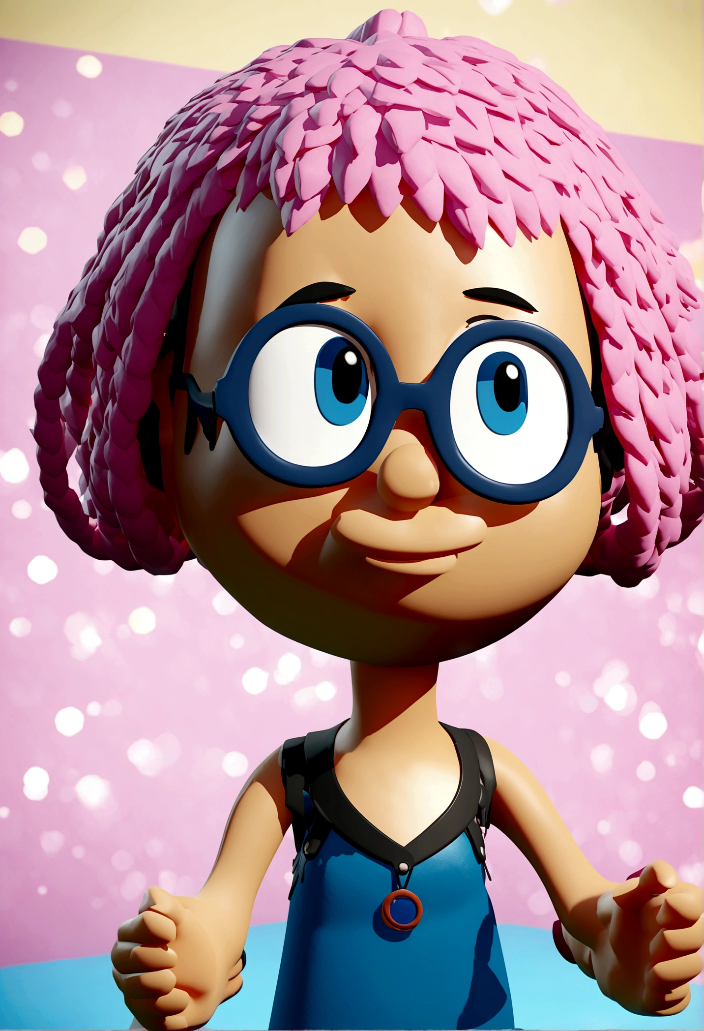 Cartoon character of a man in black glasses and blue shirt, an animated character, stylized character, animation style rendering, 3d stylized, Arnold Maya rendering, Stylized 3D rendering, toon render screenshot, 3d character, 3d character, Stylized 3D rendering, 3D character rendering, cartoon character, Personagem de close up, character posing, (Pixar-style) (master part:1.2) (bokeh) (best qualityer) (skin detailed) (detailed texture) (8K) (Argilla) (cinematic lighting) (sharp focus,Sit down and lift your upper body
