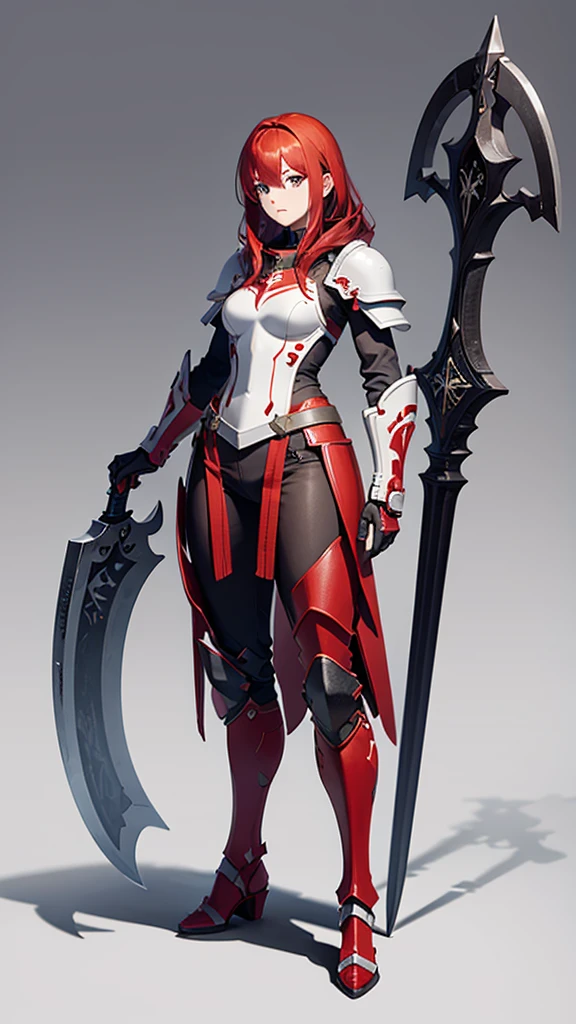 Red Hair, armor, Axe wielder, tall, Full body side view, View Viewer, Pure white background