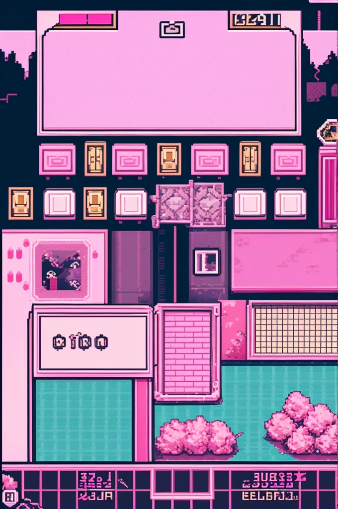 An aesthetic 8 bit game, soft pink