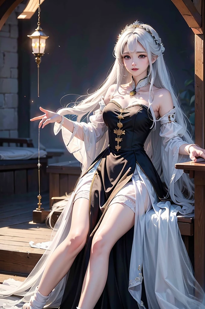 White-haired girl lying on her side on palace steps (best quality: 1.2), (detail: 1.2), (masterpiece: 1.2),