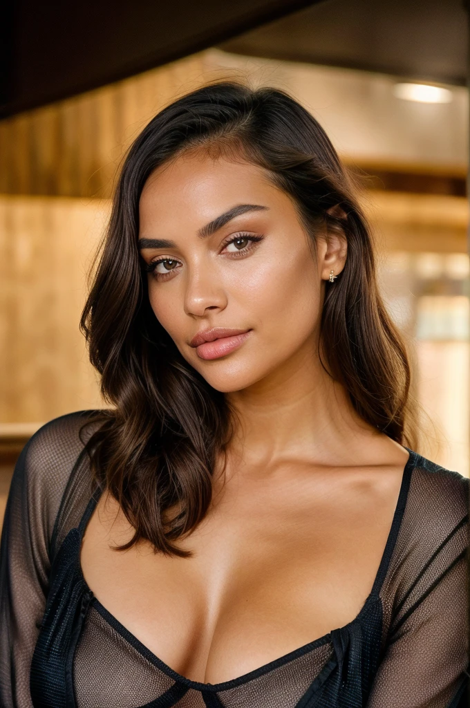 beautiful brunette woman, (22 years old, seductive glance), small moles on the face, in a nightclub, smiles with teeth, Full body photo, whole body to see, elegant outfit, dancing, body, Background other people, She has big pouty lips with lip fillers ++,defined cheekbones with cheek filler and wears some blush. She has glowing sexy eyes and wears smokey eyes make-up. She seems to have a bit of mixed Filipino and European looks. Her nose is very thin and small. She has a toned body and has size C breast implants. masterpiece, beste-Qualit, Ultra-Detailed, Canon (look at the viewer: 1.2) (Skin texture) (Film grains: 1.3), (warm hue, warmer Ton: 1.2), cinematiclight, sidelighting, extra high resolution, better shadow, SPIRIT, (foto realista)(best quality) (Detailed) shot on a Canon EOS R5, 50MM lens, F/2.8, HDR, (8K), 8K uhd, dslr, good quality, Kornfilm, Fujifilm XT3, Film Stock Photo 4 Kodak Portra 400 Camera F1.6 lenses rich colors hyperrealistic, beautiful black dress, no cleavage