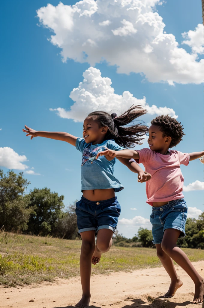 Children playing with the wind