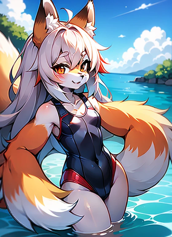 Red fox,cute,Gris swimsuit,full
