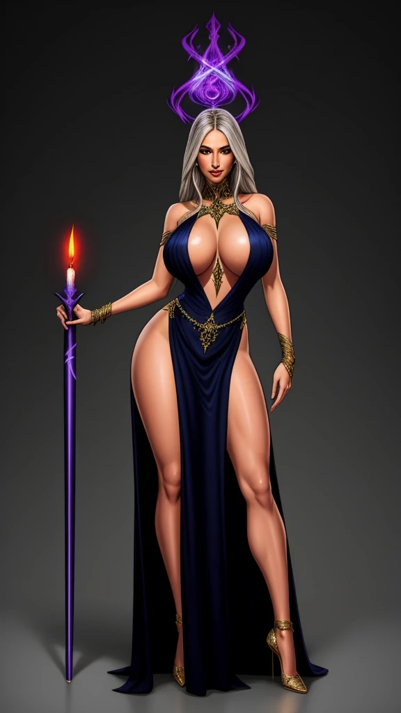 sorceress, long dress, leg slit,