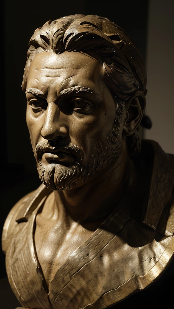 highly detailed realistic sculpture of a thoughtful ancient greek philosopher, incredibly realistic, intricate details, high quality, cinematic lighting, chiaroscuro lighting, dramatic shadows, cinematic composition, award winning, hyperrealistic, extremely detailed, masterfully sculpted, museum quality, digital art, 8k resolution, photorealistic