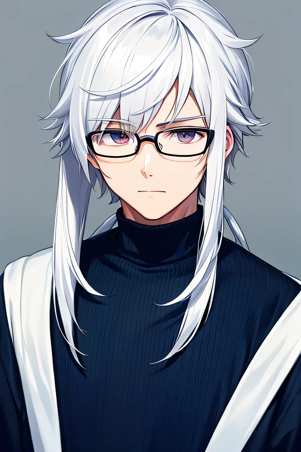 To wear glasses, White hair, central part of hair, male