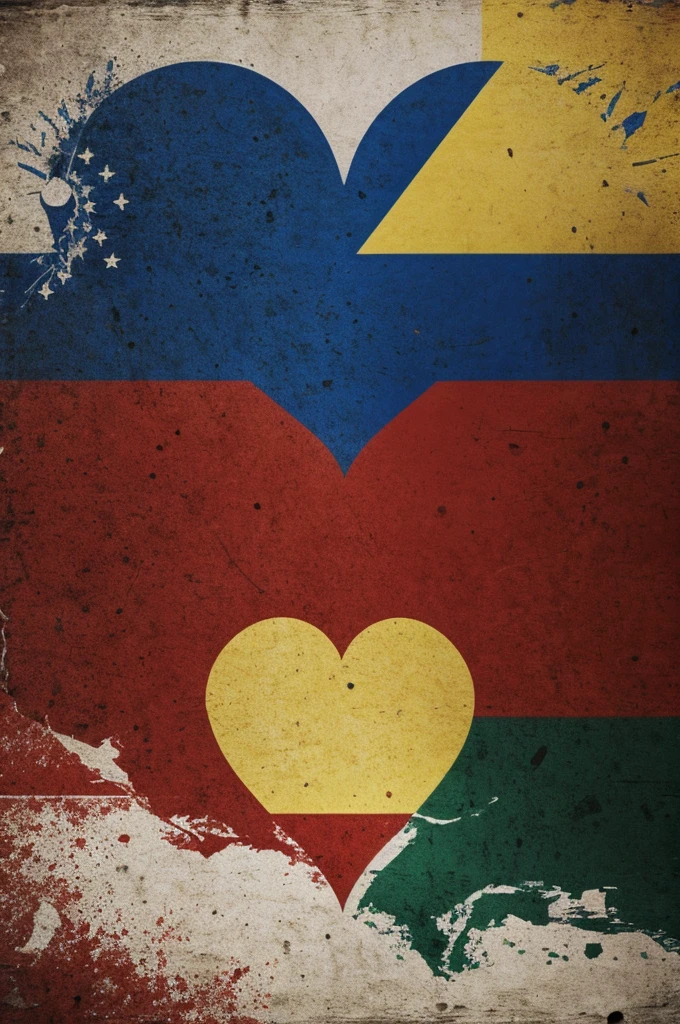 In a heart-shaped silhouette, place the flag of Ecuador in half of the heart and the flag of Venezuela in the other half.