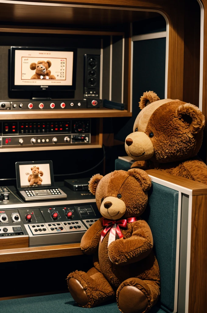 Radio booth with teddy bear announcer 
