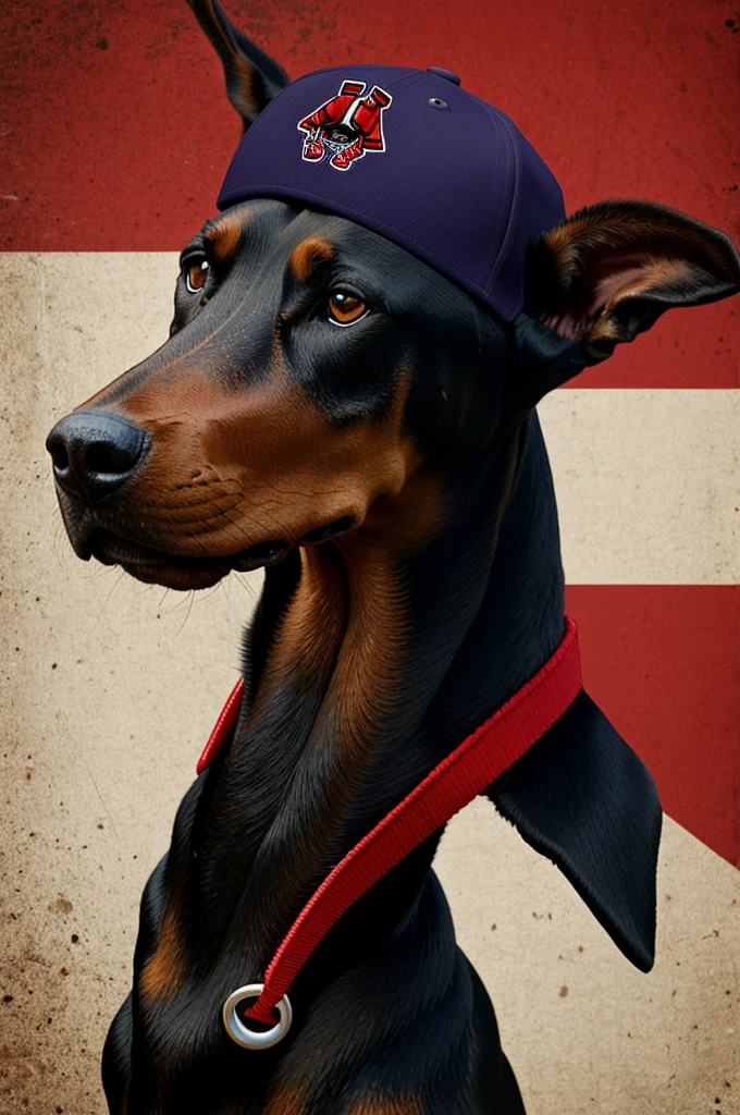 Cartoon of a Doberman showing his Chicago bulls cap