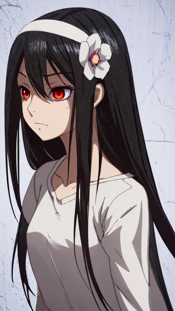 Anime girl with long black hair wearing a white shirt and a flower crown., beautiful animated portrait, awesome anime face portrait, beautiful anime girl, Kawaii realistic portrait, detailed portrait of anime girl, anime girl portrait, 3d realistic anime style, realistic Young anime girl, realistic anime art style, Young anime girl, anime realism style, realistic anime art style  