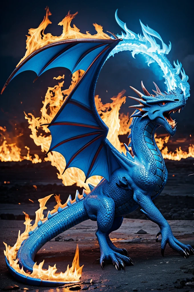 Bright blue dragon fire ice