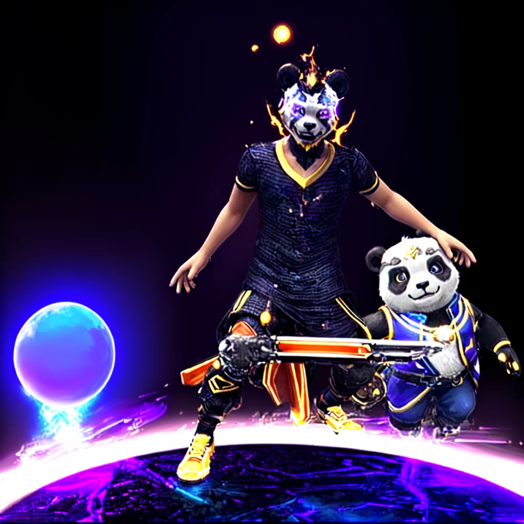 there is a man riding a panda bear on a skateboard, lunar themed attire, mocap, in the style of sifu 🔥 😎 🕹️ 👀 :2, holding a lightsabre. splash art, t-pose of wizard, metaverse concept art, neosvr!!!, deeper into the metaverse we go, vrchat, vr game